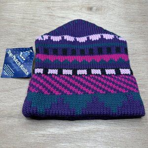 Vintage Handmade Top Notch Knits Wool USA Beanie Hat 80's Retro Ski
